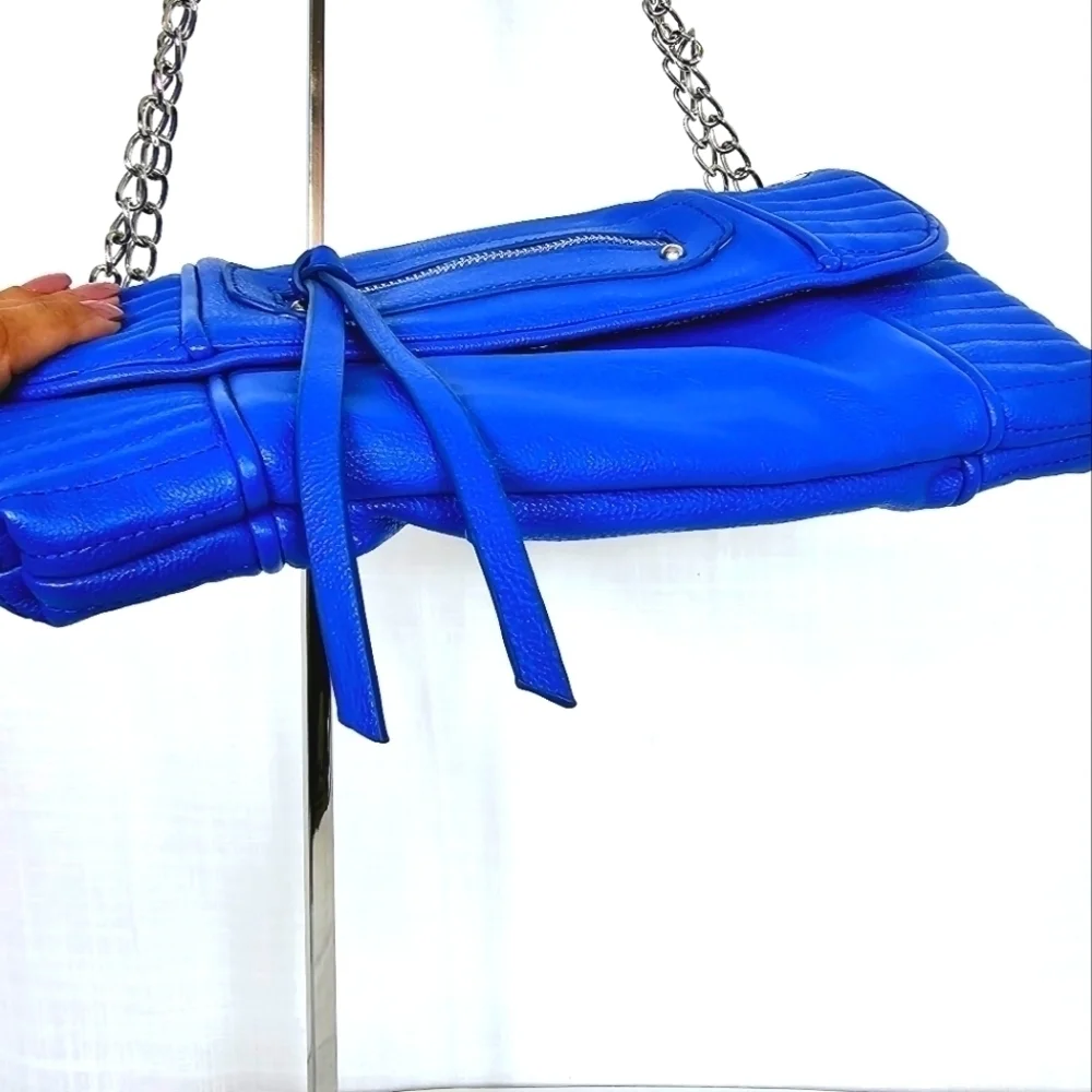 Steve Madden Electric Blue Tw/One Adjustable Silver Chain Straps Shoulder Bag